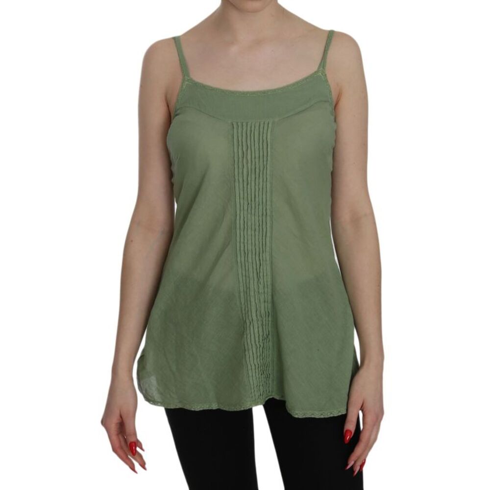 PINK MEMORIES Green Silk Spaghetti Strap Tank Top Women's Blouse
